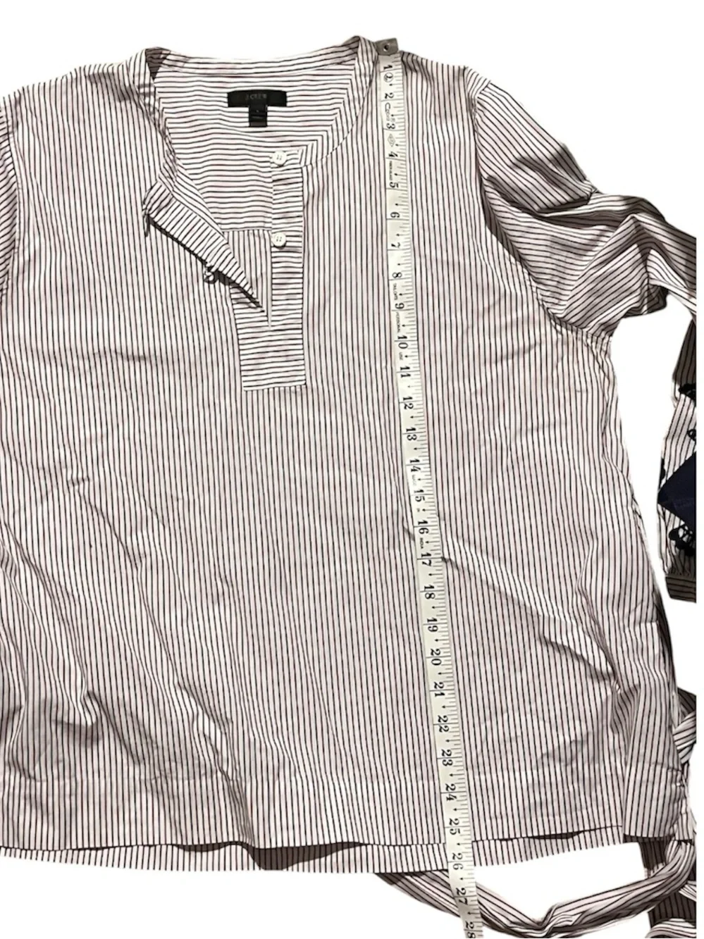 J. Crew Women's Stripe Long Sleeve Blouse with Embroidery on Sleeve Size Large